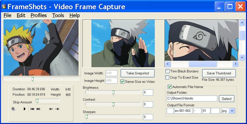 Screenshot vom Programm: FrameShots
